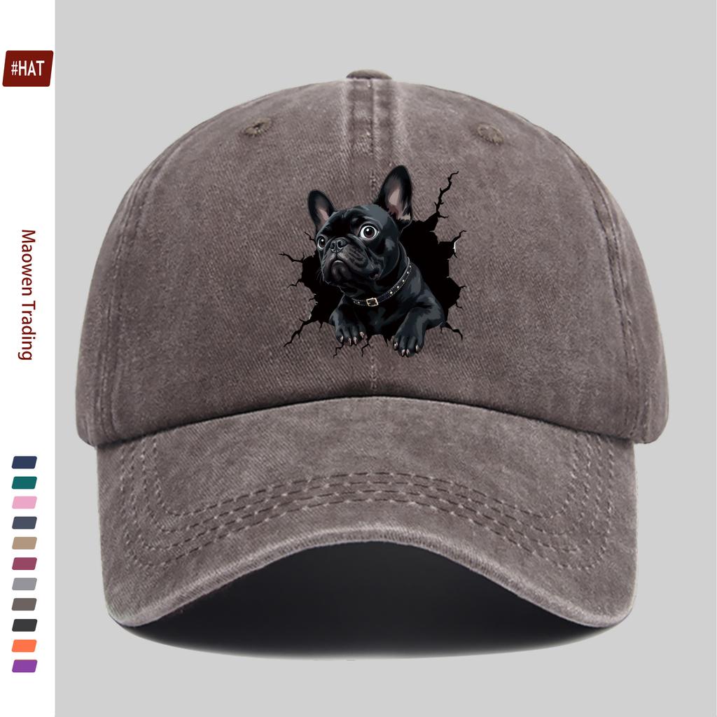 pc Colorful Cute Dog Print Baseball Cap A Friendly Bulldog Print Sun Hat Featuring a Glossy Black Coat Studded Collar and G