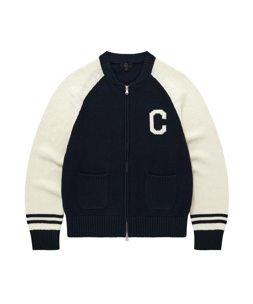 Covernat Woman C Logo Varsity Zip-Up Cardigan Navy