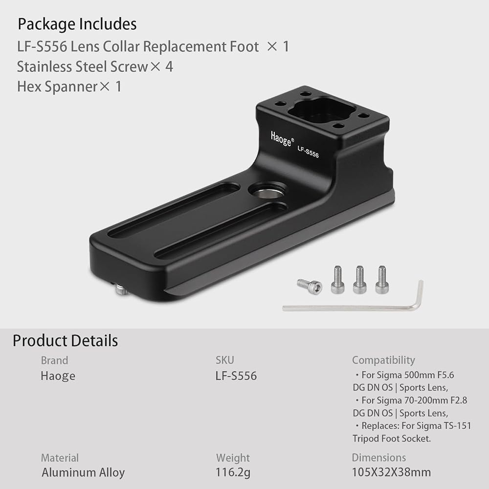 Haoge LF-S556 Lens Color Replacement Foot for Sigma 500mm F5.6 and 70-200mm F2.8 DG DN OS | Sports Lenses, Tripod Mount Ring, Built-in Arca-Swiss Quic