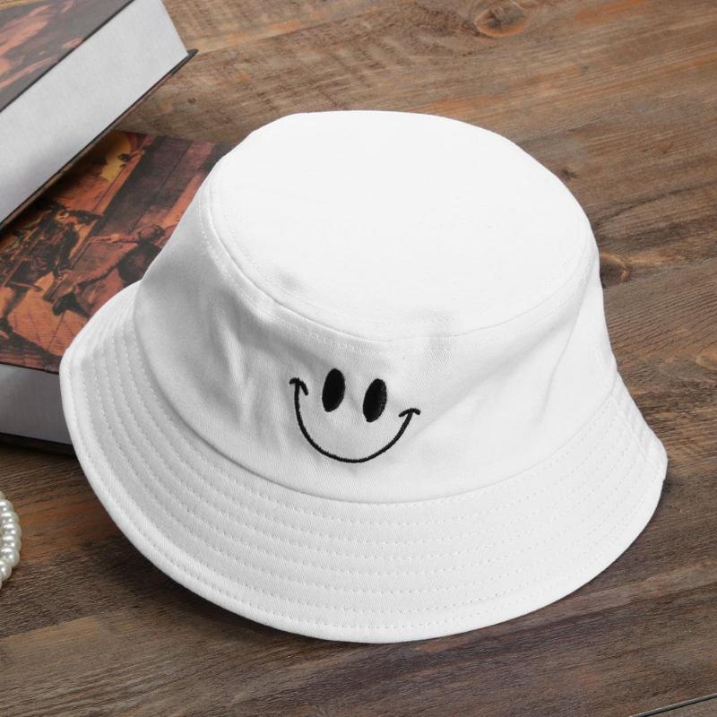 Smile Face Cap Embroidery Bucket Hat Fishing Sunscreen Bucket Hat
