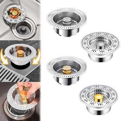 Practical Stainless Steel Kitchen Sink Drain Strainer Anti Odor Push-On Kitchen Anti-Clogging Pop-Up Food Catcher Strainer