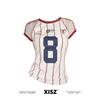 American Retro Contrasting Color Digital Printed Jersey T-Shirt for Women, Summer Sexy Style, Cool Mesh Stripesd Short-Sleeved Top