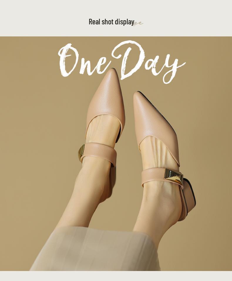 Echtes Leder Französische Spitze Schafsleder Pantoletten - Damen Sommer Zehenbedeckte Hausschuhe