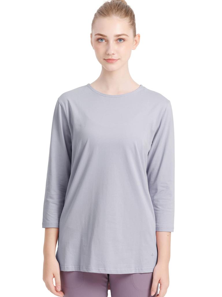 Loopa Basic for Training and Light Size M Women's T-Shirt, 3/4 Sleeve, Quick-Drying, Cool-Touch, Sports, Gray,