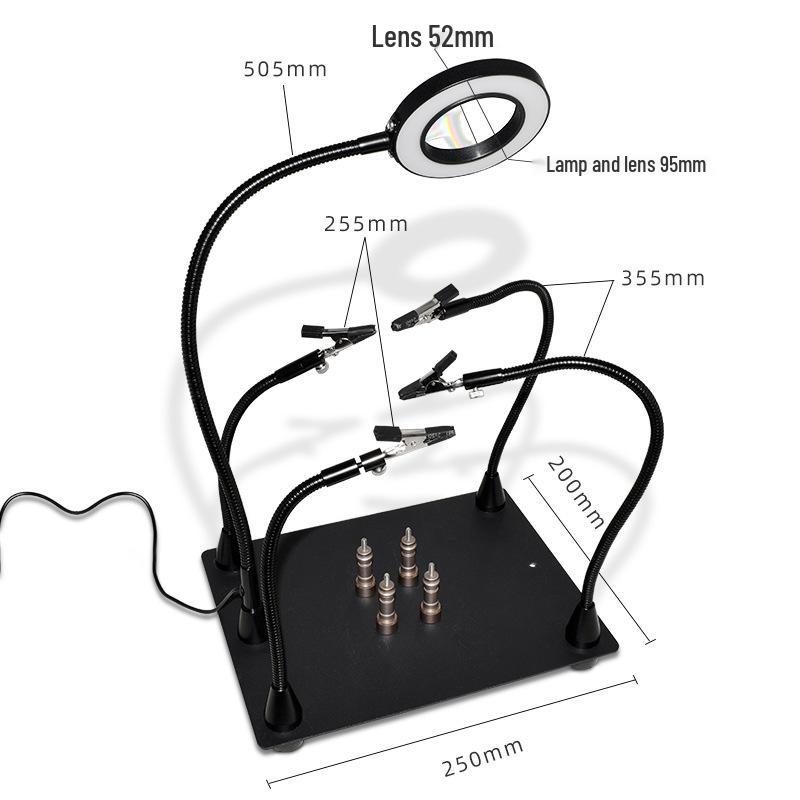 LED Magnifier Soldering Platform with Auxiliary Clips and Circuit Board Holder