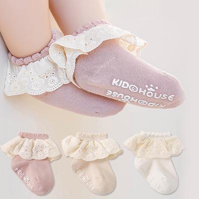 Calzini per Bambini Autunno Inverno Cotone Pettinato Calzini Principessa con Pizzo Calzini da Ballo per Bambine Calzini Antiscivolo per Pavimento per Bambini