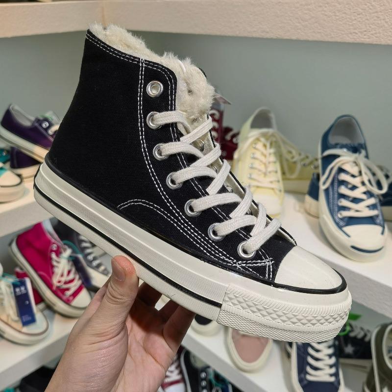 Yuanyi, Winter Velvet High-top Canvas Shoes for Women Z Students, Versatile Cotton Shoes, Thickened and Warm