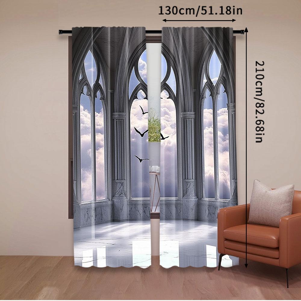 Set Of 2 Gothic Curtains Medieval Stone Balcony Graphic Design Mystic Middle Age Story Bedroom Living Room Dining Curtain Polyester Ideal For