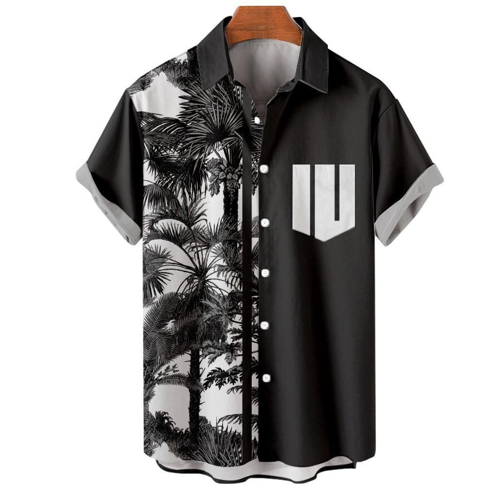 Popular Plant color blocks coconut tree 3D Print Men Single Breasted shirt Women Blouse Short Sleeve Summer Flip collar shirts