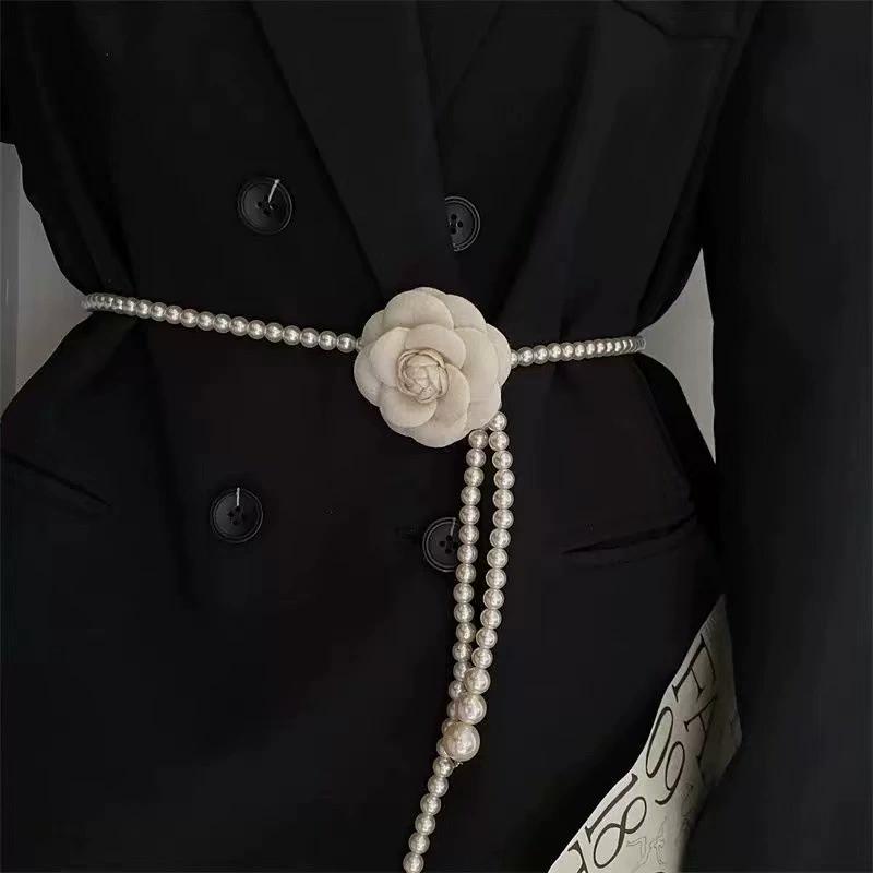 1Pcs Pearl Waist Belt Women's New Style Camellia Decorative Versatile Waist Belt Matching Dress Coat Jacket Fashion Elegant Belt