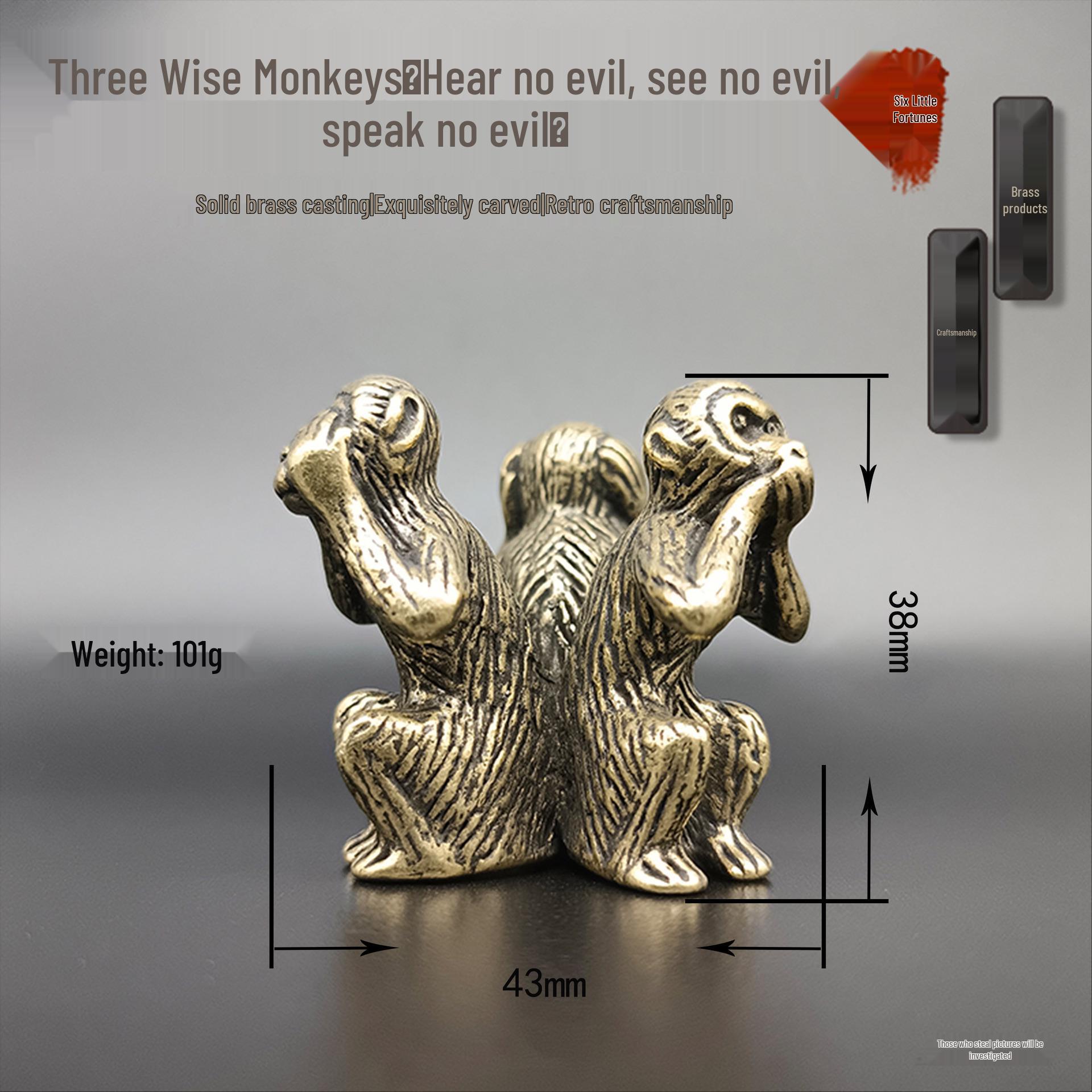 

Настольное украшение из цельной латуни Не слышу, не вижу, не говорю Три обезьяны Three Wise Monkeys античная латунь