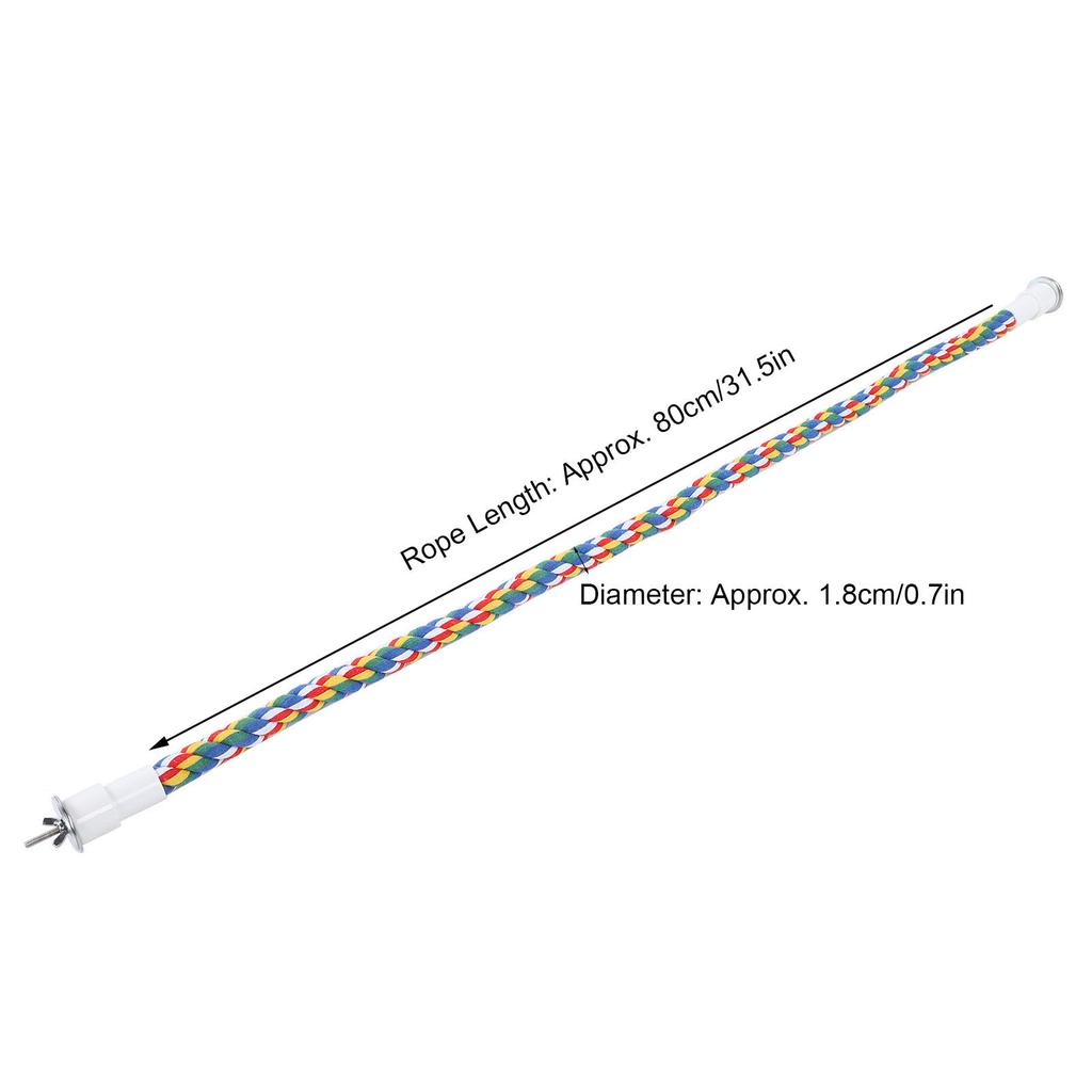 2Pcs Bird Rope Perches Cotton Brightly Colored Parrot Swings Spiral Stand Chew Toy with Fixing Screws 60cm 80cm 105cm Optional