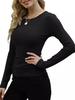 2024 Women's Casual Solid Color Long Sleeve Round Neck T-shirt - European & American Spring/Autumn Style