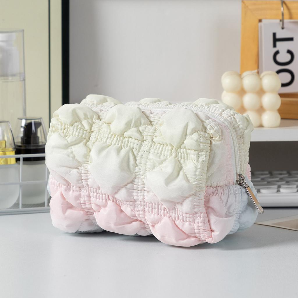 New Bubble Plaid Makeup Pouch Cute Cosmetic Bag Organizer for Women Handheld Clutch Portable Waterproof Travel Toiletry Bag