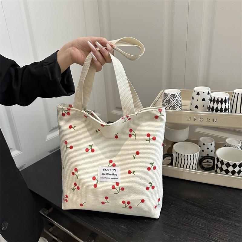 New Cherry Printed Shoulder Bag High Value Bao Ma Go Out Handheld Sundries Office Workers Shopping Bento Bag