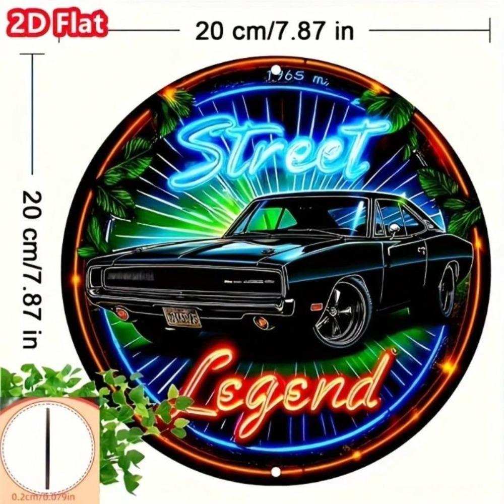 Vintage Neon Muscle Car 2D Flat Metal Art Sign 8x8 Inch Home Garage Decor