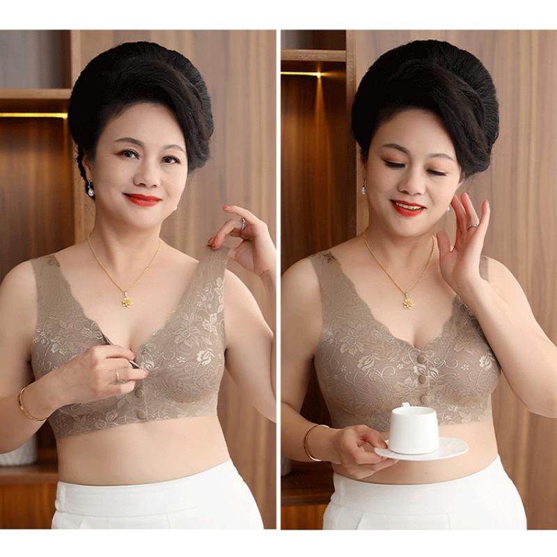 Plus Size Front Buckle Wireless Seamless Vest Style Bra For Middle Aged Women