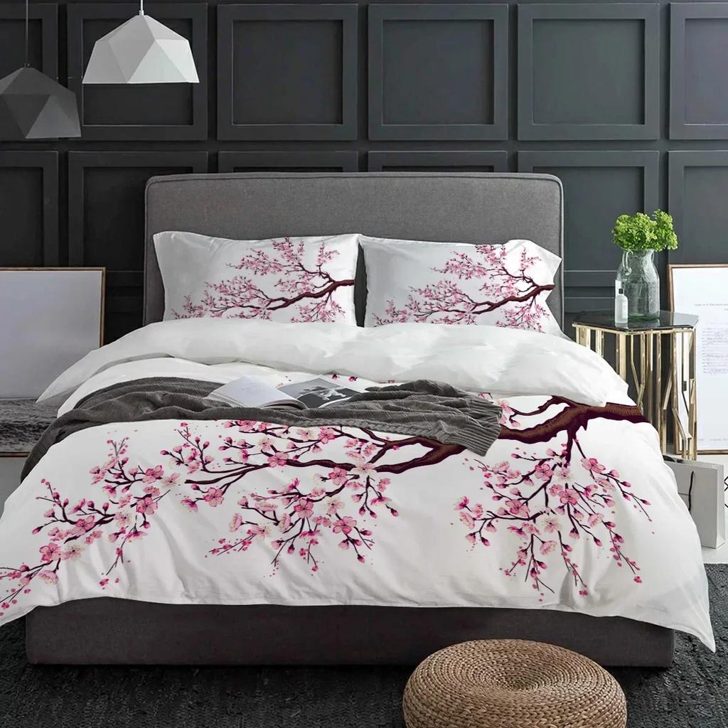Pink Cherry Blossoms Flower Japan Bedding Set 3pcs Duvet Cover Pillowcase Kids Adult Quilt Cover Double Bed Set Home Textile
