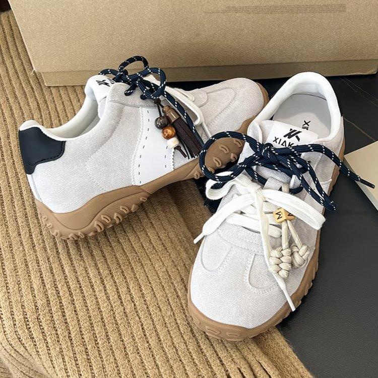 Cowhide version new color~ 5cm inner height increase crescent thick-soled mandarin duck shoelaces sports and leisure shoes women's German training sh
