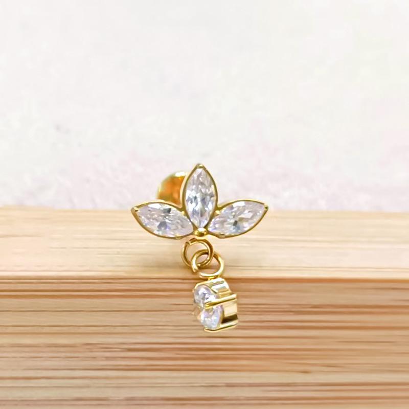 Titanium G23 Zirconia Chain Ear & Lip Studs - Horse Eye Design, High-End Piercing Jewelry