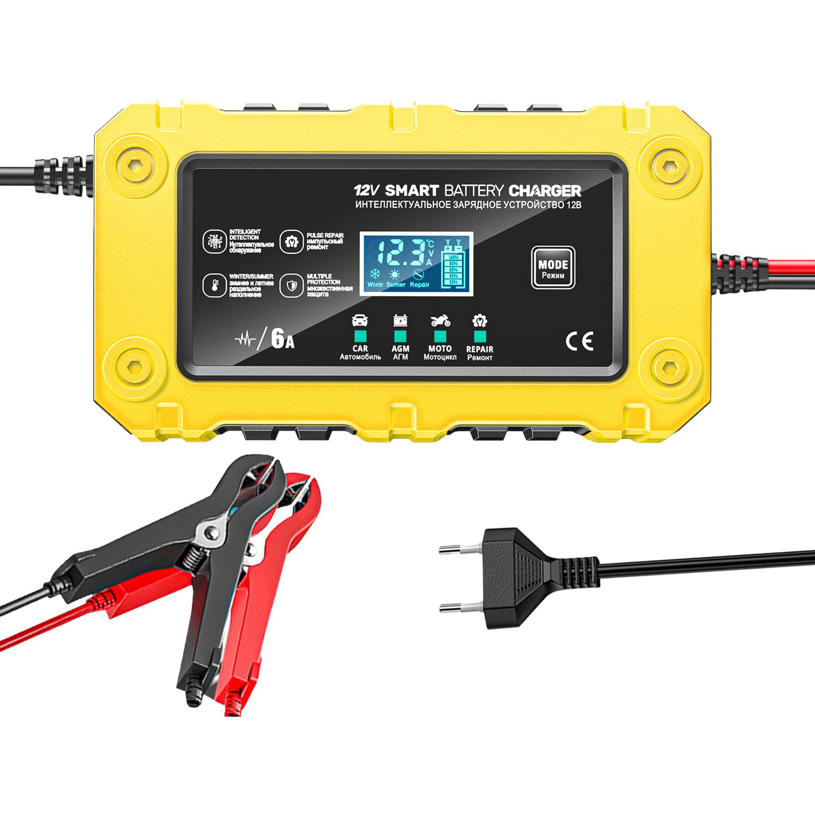 6A 12V Car Battery Charger Battery Maintainer Trickle Charger for Auto Motorcycle Lead-Acid AGM GEL Batteries