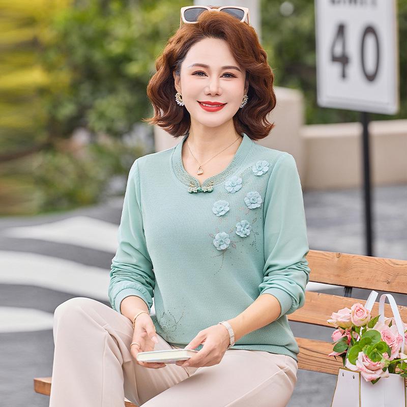 

2026 Spring/Autumn Trendy Age-Defying Top for Middle-Aged and Elderly Women s Fashion Collection 5XL (72.5-77.5 kg) зелений
