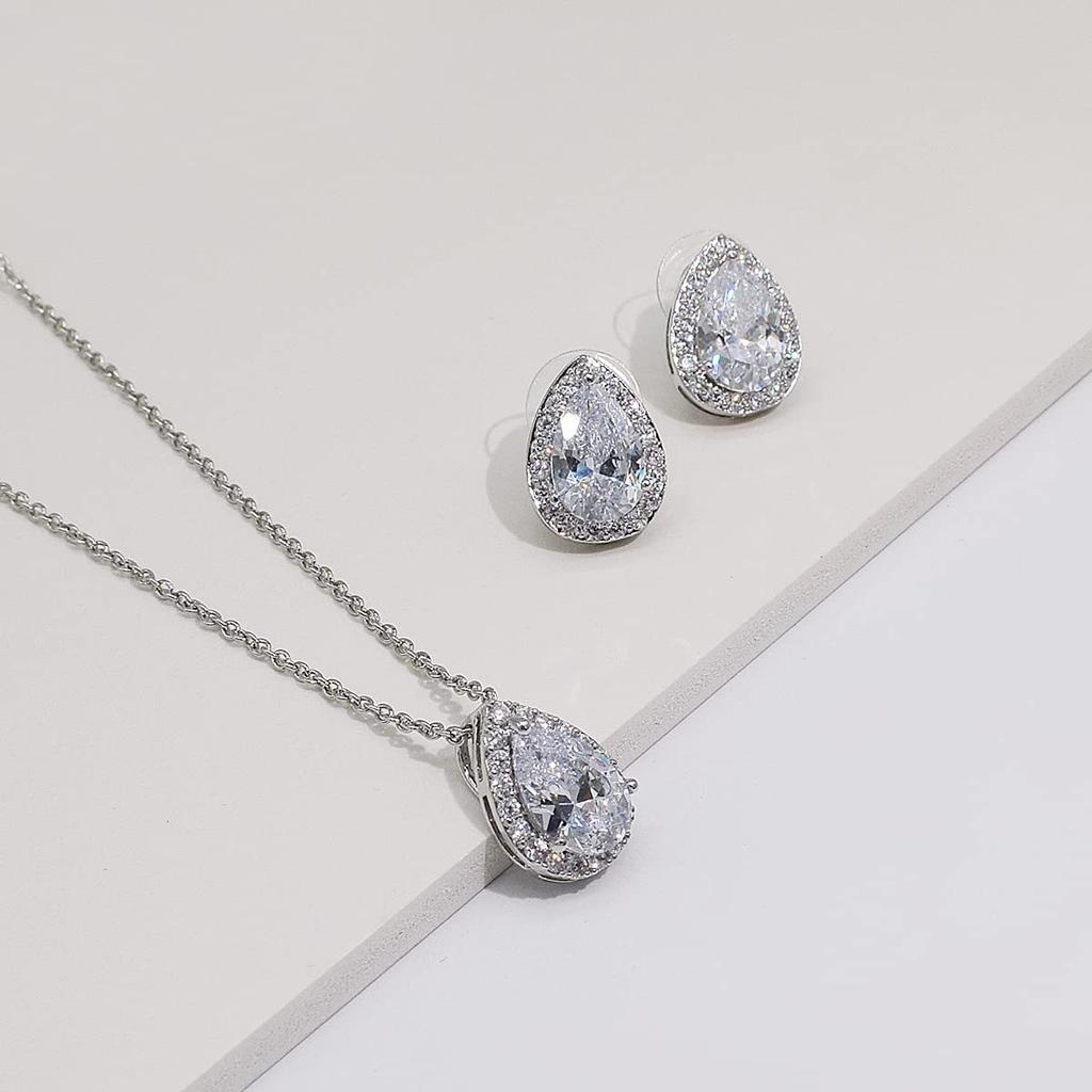 Crystal Rhinestone Water Drop Necklace and Earring Set , Fashion Jewelry for Women , Party Daily Wear , 2 or 3 Piece Set