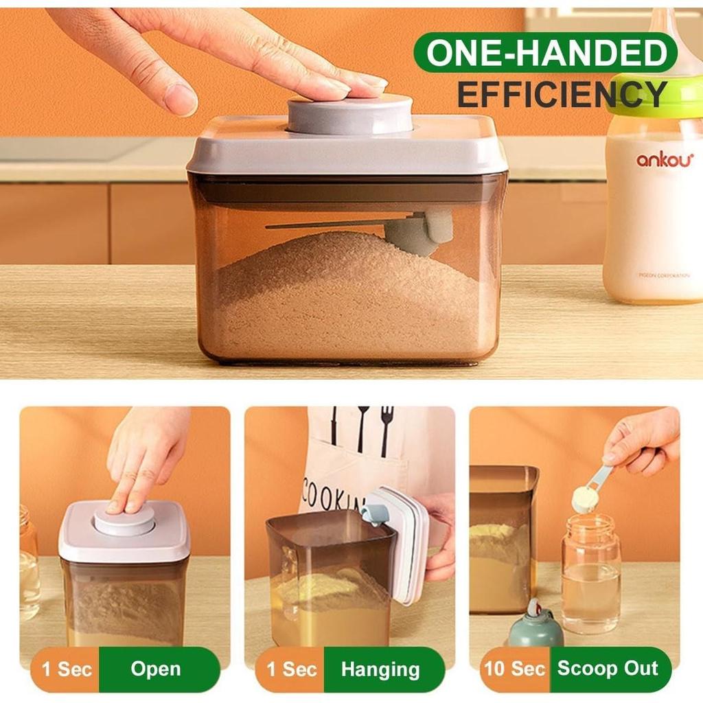 One-Push Formula Container, 2300ml Formula Dispenser with Scoop and Scraper, Milk Powder Container with Lids