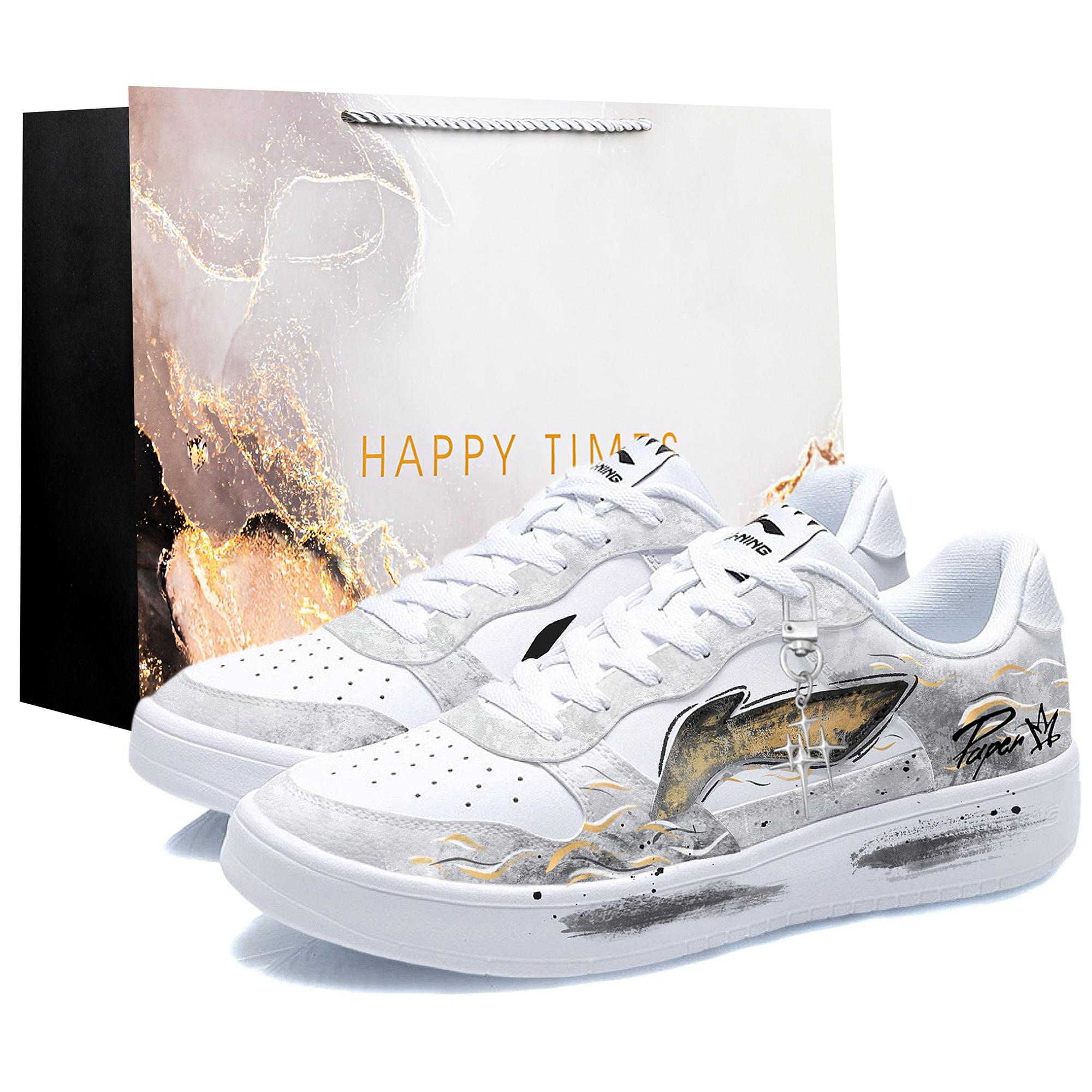 Li Ning Обувь для скейтборда с амортизацией  Плавающая лодка , увеличивающая высоту, износостойкая, нескользящая, низкая, мужская AGCS419-1 (Команда-1599-КОРОБКА) 45