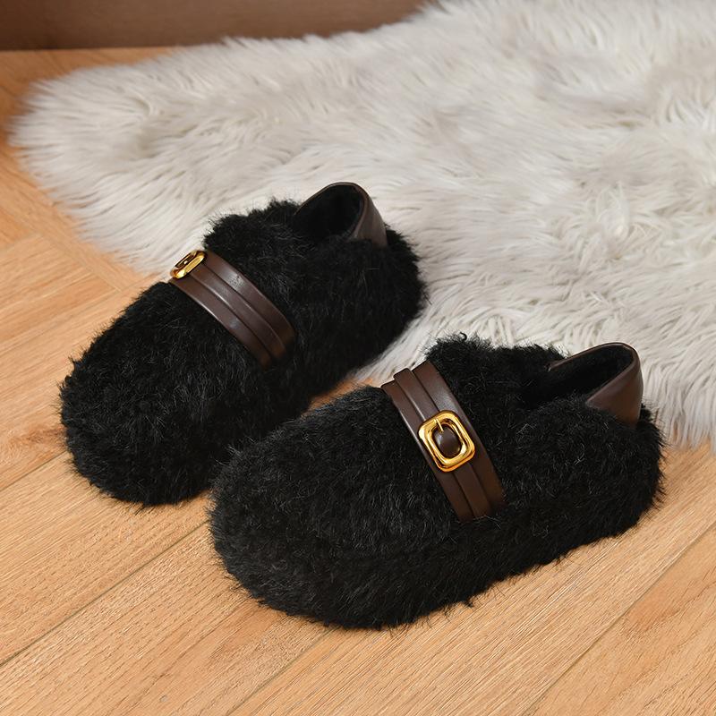 Fashion retro versatile Doudou cotton shoes women's 2025 autumn and winter new soft-soled thin shoes with a pedal on shit