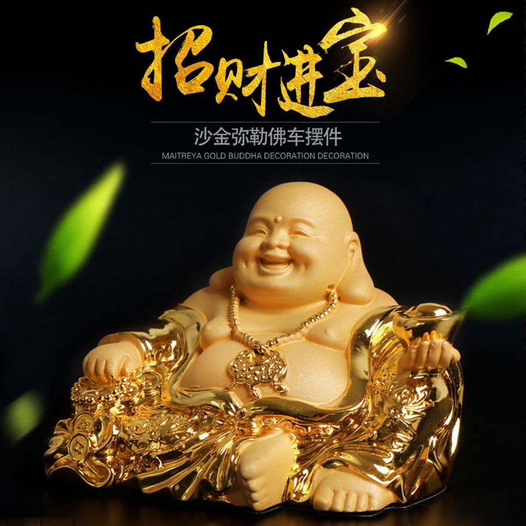 Buddha One of the Seven Lucky Gold Protects Against Brings Good Feng Shui Entryway Auspicious New Car Ornament Statue, Hotei, Gods, Figurine, Evil,
