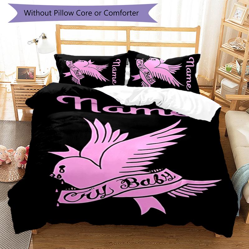 3pcs Custom Name Cartoon Lil Peep Bedding Set Duvet Cover Closure Includes 1 Duvet Cover & 2 Pillowcases for All Seasons Bedroom Decor