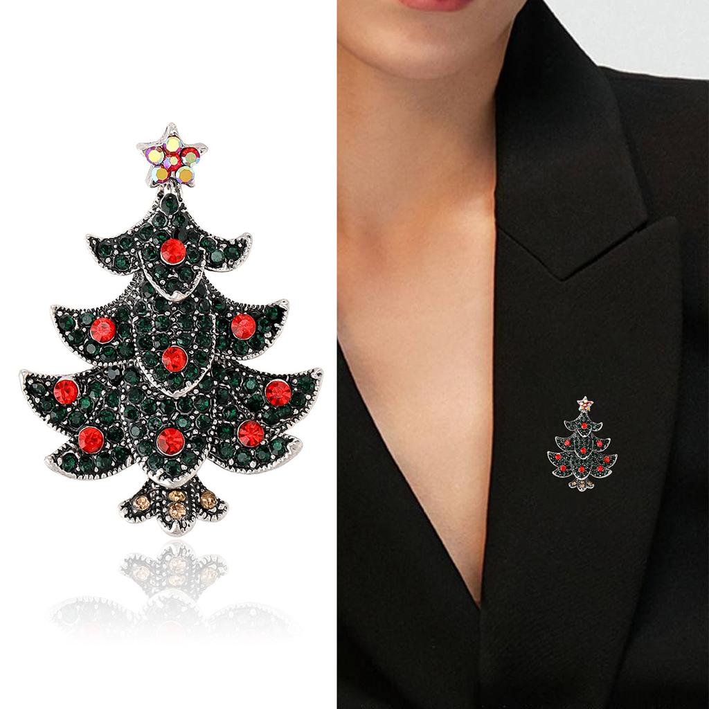 Fashionable New Alloy Diamond Studded Christmas Tree Brooch Simple and Versatile Christmas Clothing Collar Needle