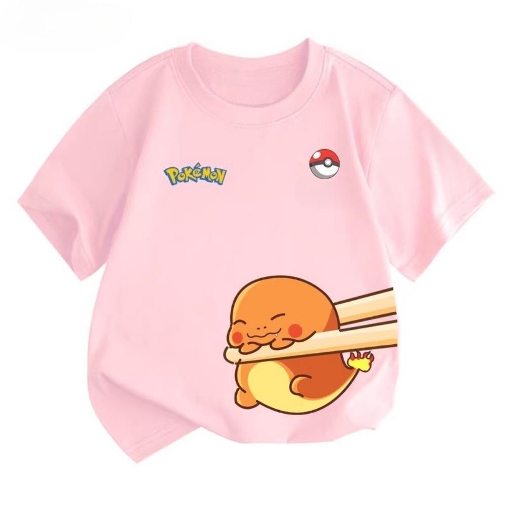 Potdemiel Estate Nuova T-shirt in Puro Cotone con Stampa Pikachu per Bambini, Ragazzi e Ragazze, T-shirt per Bambini Comoda e Traspirante