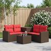 Sofa Set 6 Pieces Brown and Red Poly Rattan and Steel