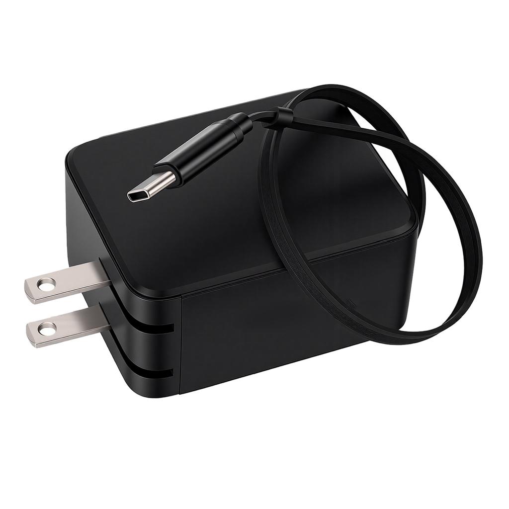 PD45W Fast Power Charger with Retractable Cable Overcurrent Overvoltage Prevention Dual Type C Port Charger for Phones