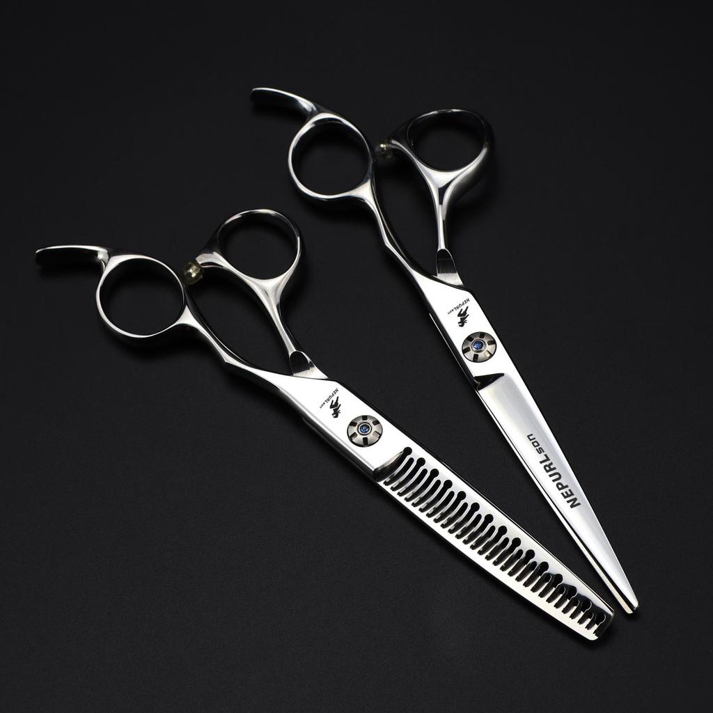 6.0-inch Napson Offset Thinning & Serrated Hairdressing Scissors with Carved Screws