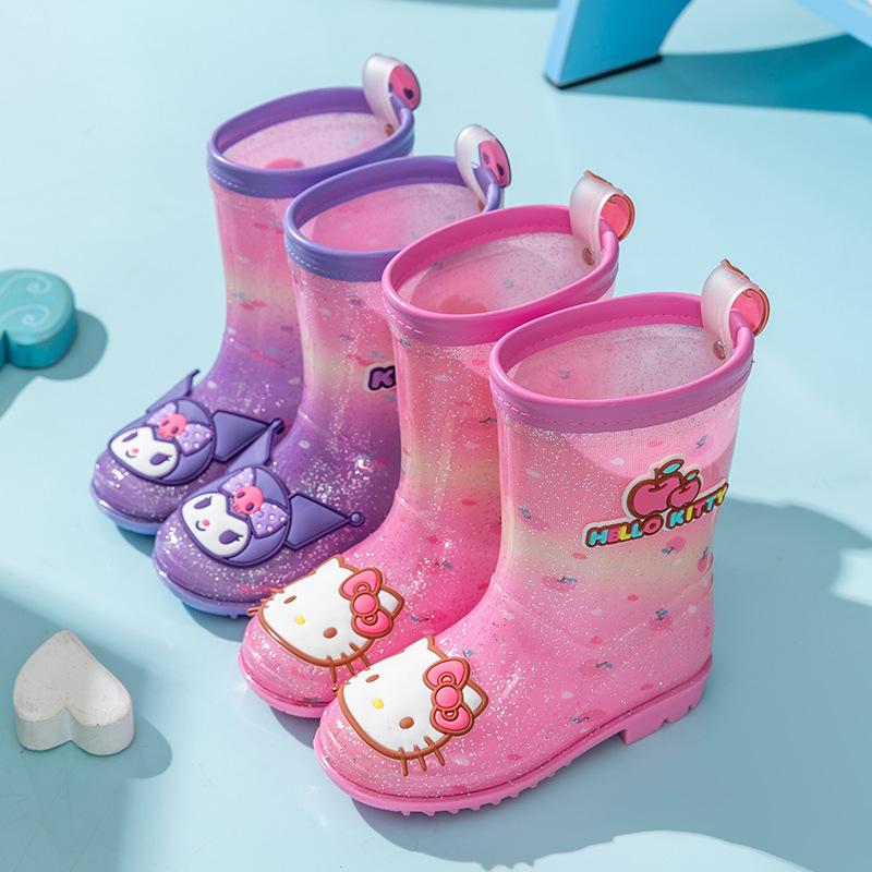 Children's Rain Boots Girls' Rain Boots Kindergarten Cartoon Little Princess Kuromi Cinnamoroll Girls' Rubber Boots