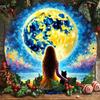 Moonlight Cat Girl Metal Wall Art Decor Night Sky Stars Home Hanging