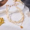 Boho Multilayer Starfish Shell Rice Beads Necklace for Women Irregular Stones Sun Pendant Neck Chain Girl Party Vacation Jewelry