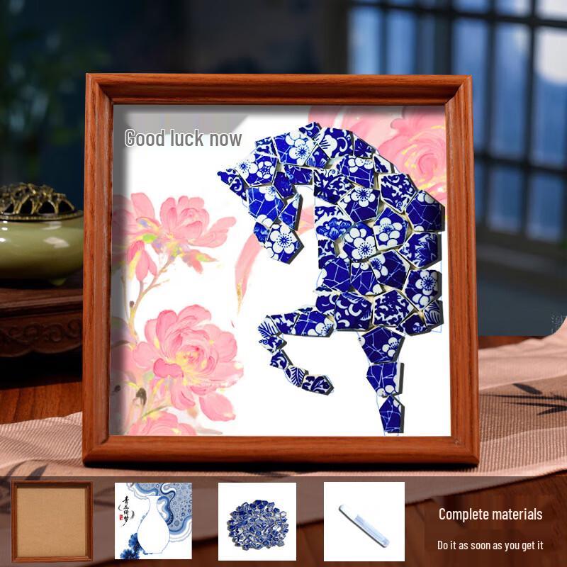 8-дюймовая деревянная фоторамка «Сделай сам» из сине-белого фарфора