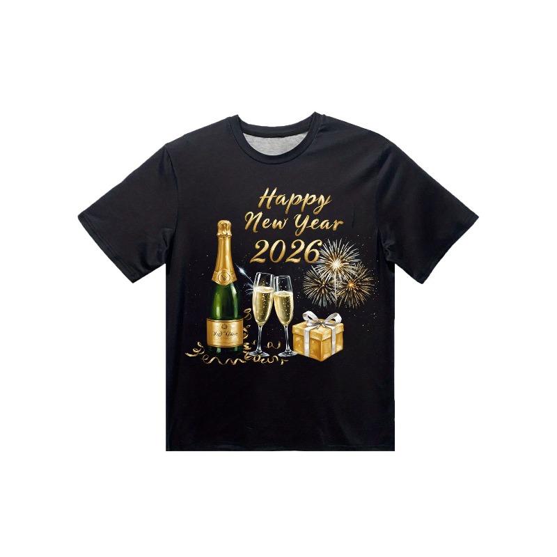 Damen Weihnacht Neujahr Festlicher Print Kurzarm Rundhals Lässiges Oberteil Weihnachtsfeier Feiertag Straßenmode Frühling Herbst