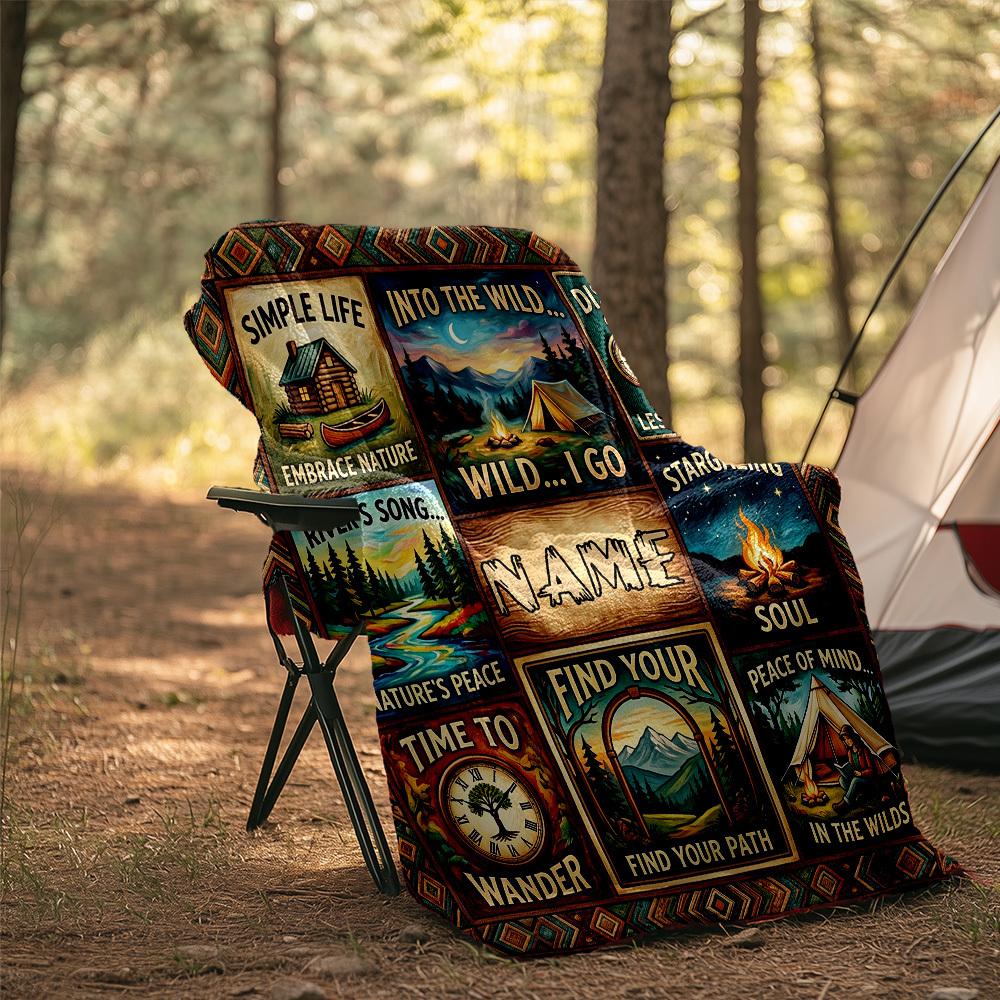 Camping Customize Your Name Outdoor Blanket Natureinspired Adventure Comfortable Soft Fleece Blanket For Camping Picnics Sofa Office Bed Living Room