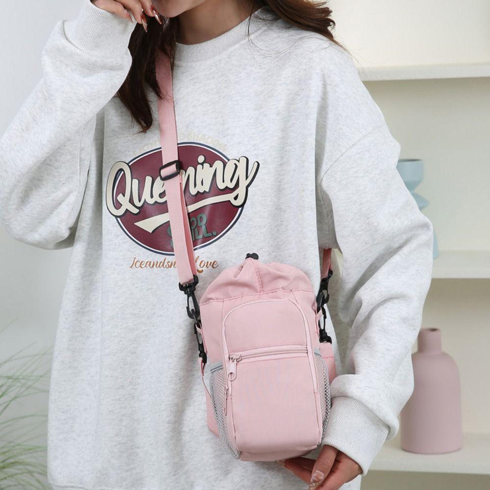 Nylon Water Bottle Holder Bag with Strap Large Capacity Insulating Cup Sleeve Portable Water-resistant Crossbody Bag