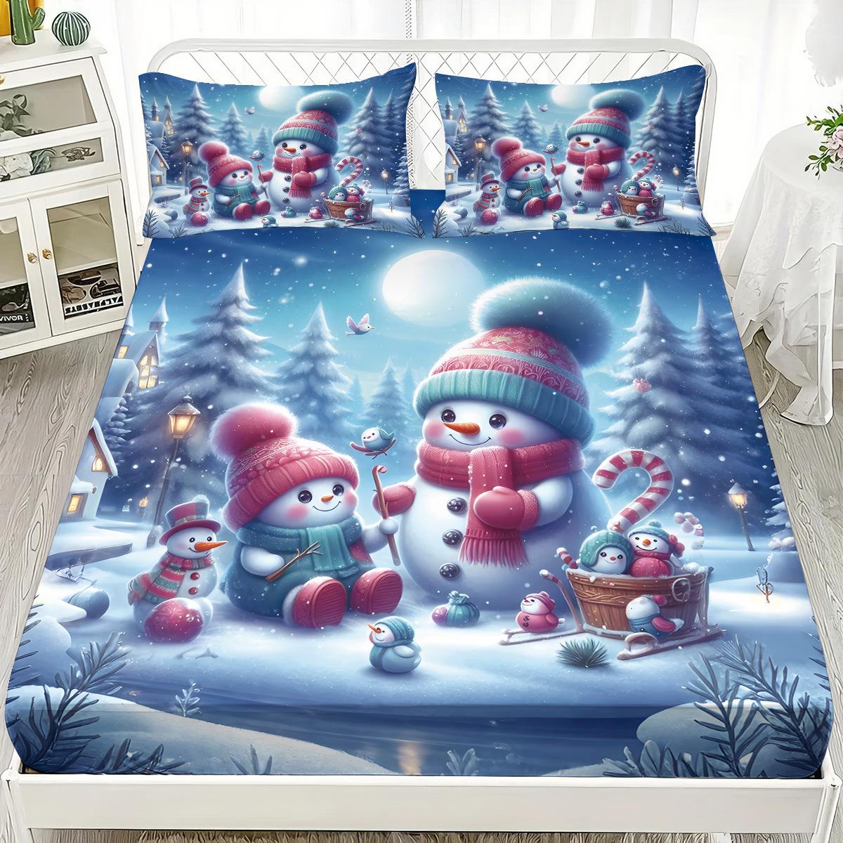 

Christmas Theme Fitted Sheet Santa Claus Elk Christmas Tree Print Coreless Fitted Sheet Set Soft Bedspread Bedroom Bedding Decor 90x200x30cm-2pcs