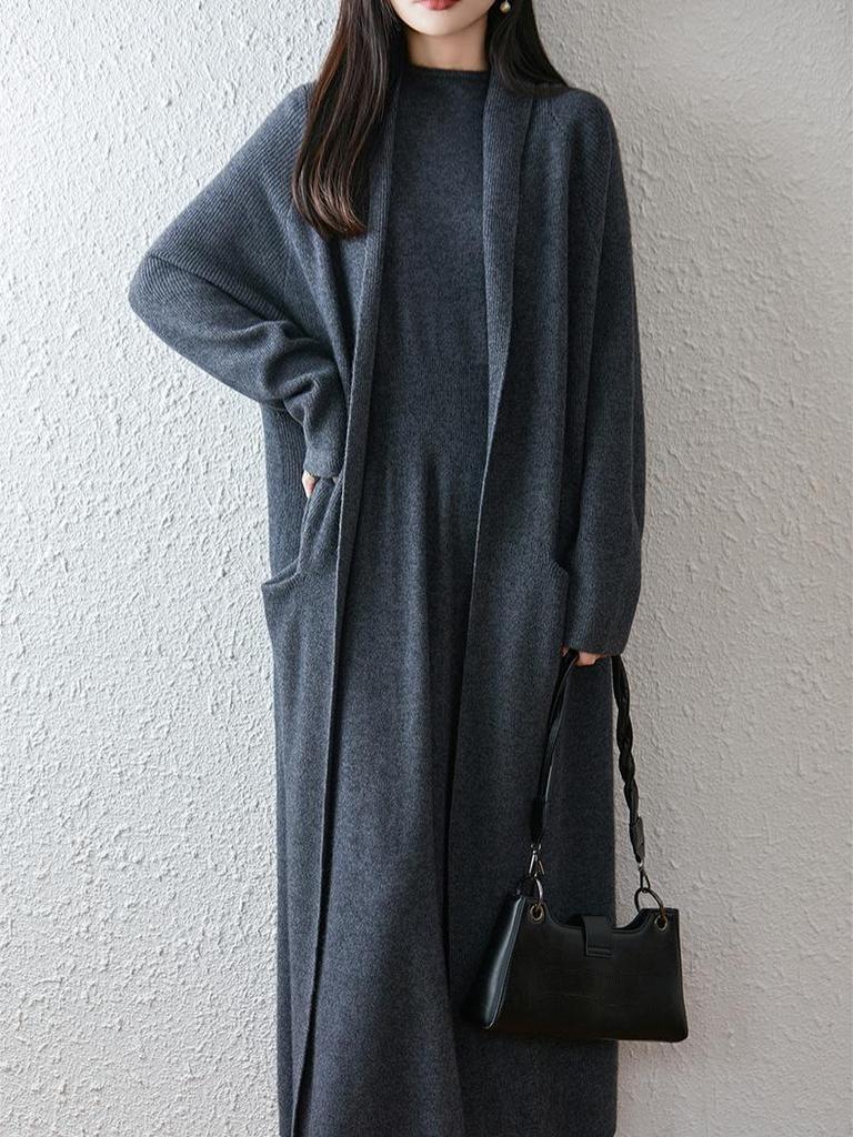 Women's Over-the-Knee Wool Cardigan: Warm, Loose, Slimming Knitwear for Autumn/Winter