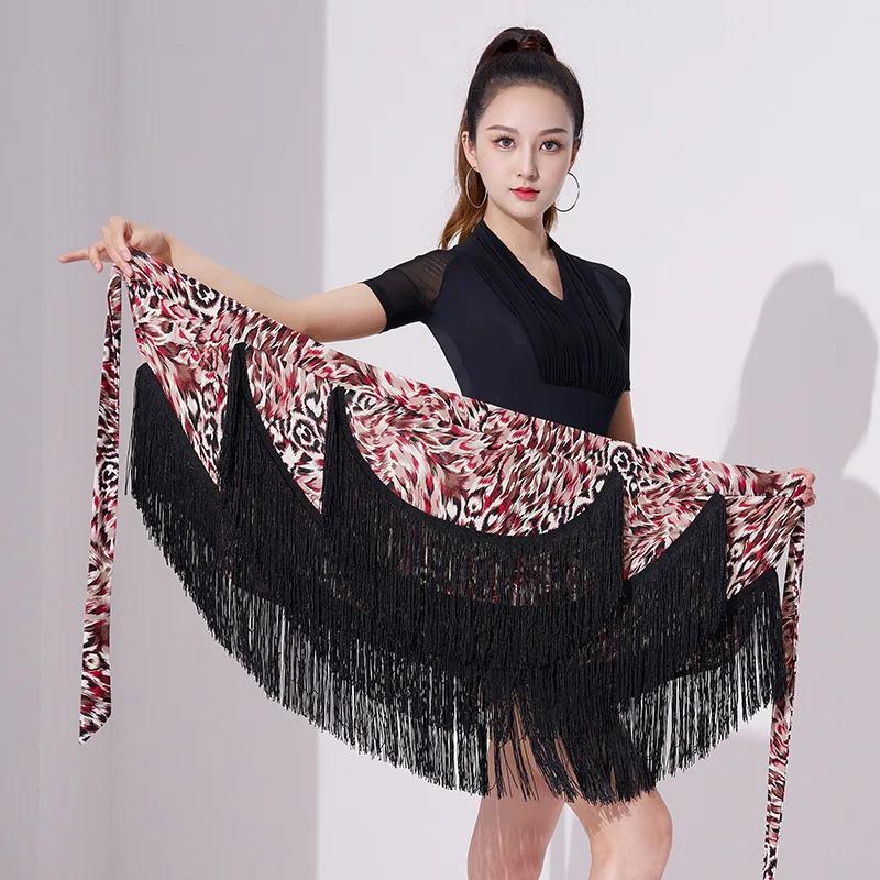 Women Latin Dance Dress Training Suit Short Skirt Sexy Tassel Three-Layer Fringe Dance Costume Training Suit Short Skirt Black