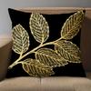 1 Stück - 2D Flachdruck Schwarze Kissen mit goldenem Blattmuster Polyester Kissenbezug Sofa Dekokissenbezug