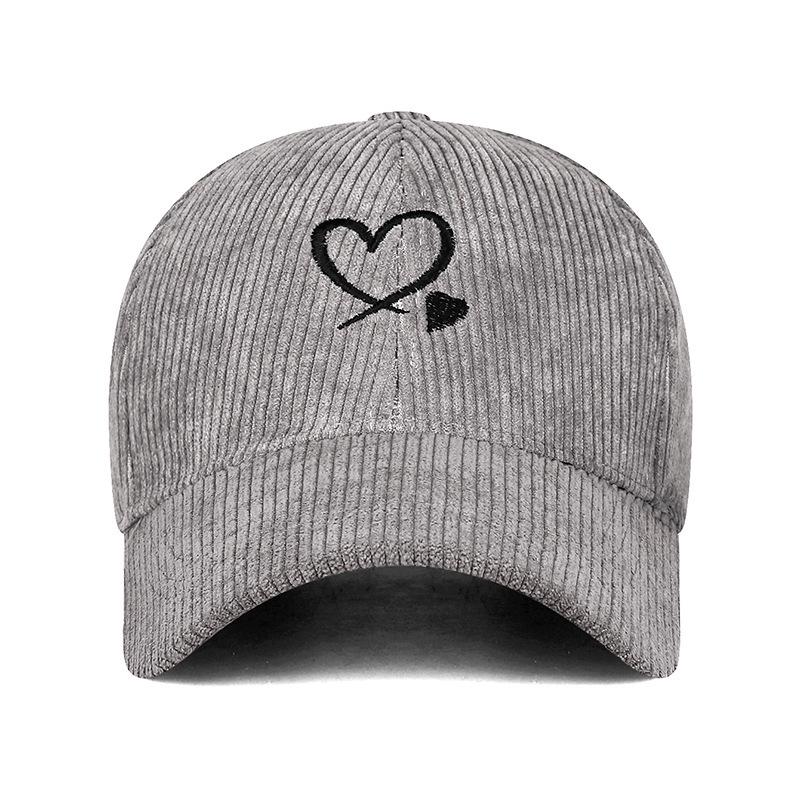 Unisex Versatile Corduroy Heart Baseball Cap with Hard Brim, Adjustable for Sun Protection In Spring and Autumn.