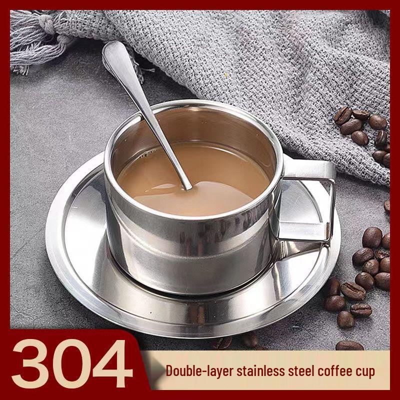 304 Stainless Steel Double-Layer Insulated Coffee Mug Set - European Style, 3-Piece.